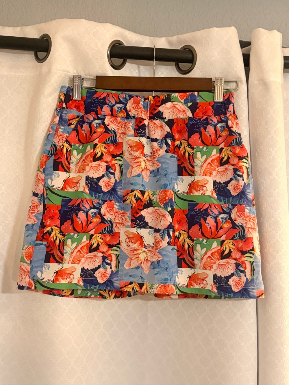 Kyodan Floral Patchwork Mini Skirt - Navy, Coral, Green, Light Blue